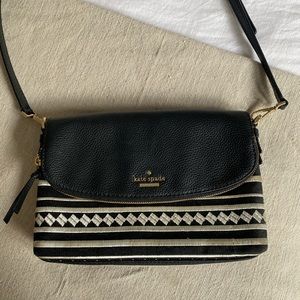 Kate Spade Large Crossbody Bag - Black and White Embroidery